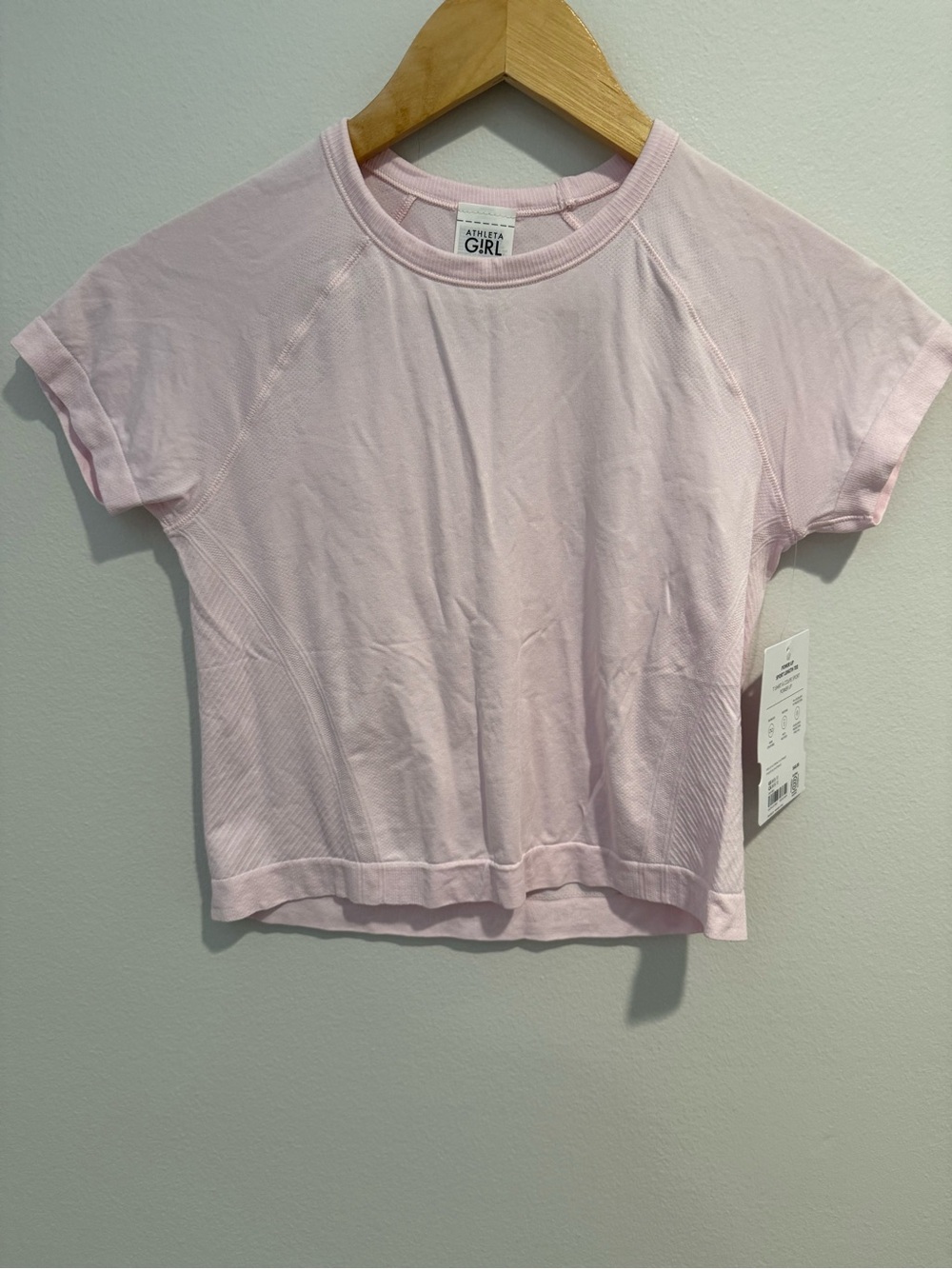 NWT Athleta Girl Power Up Sport Length Tee Pink Seamless Active Top M 8-10